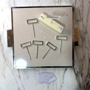 Post Modern 1980s Marble Serving Tray w Silver Frame & Label